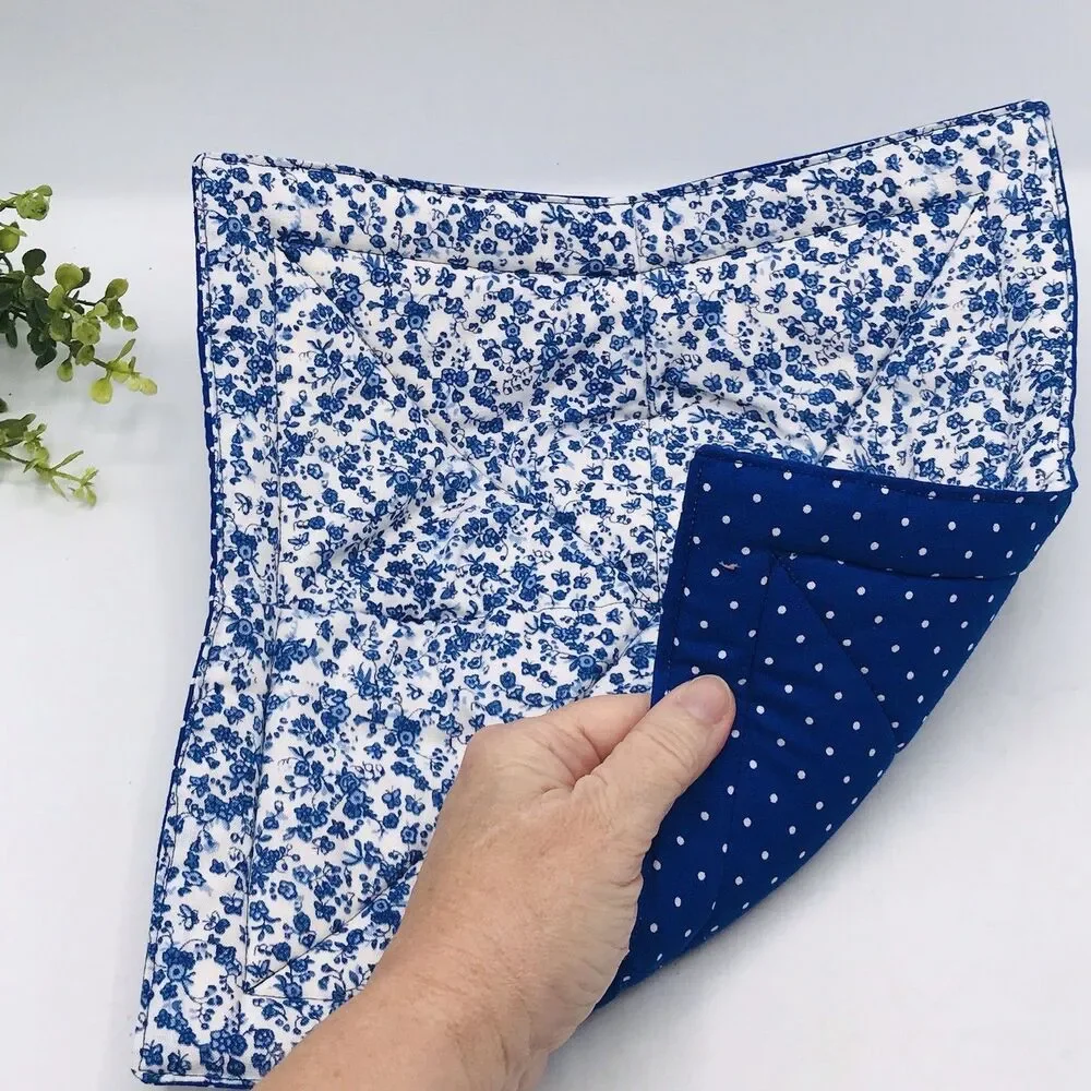 3 Piece Set Microwave Cozies, Reversible Colonial Blue Floral, Plate, Bowl, Pint